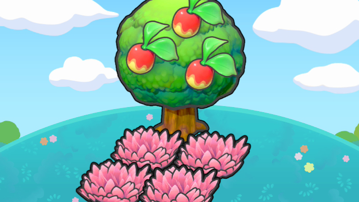 Árbol con herbazal rosa