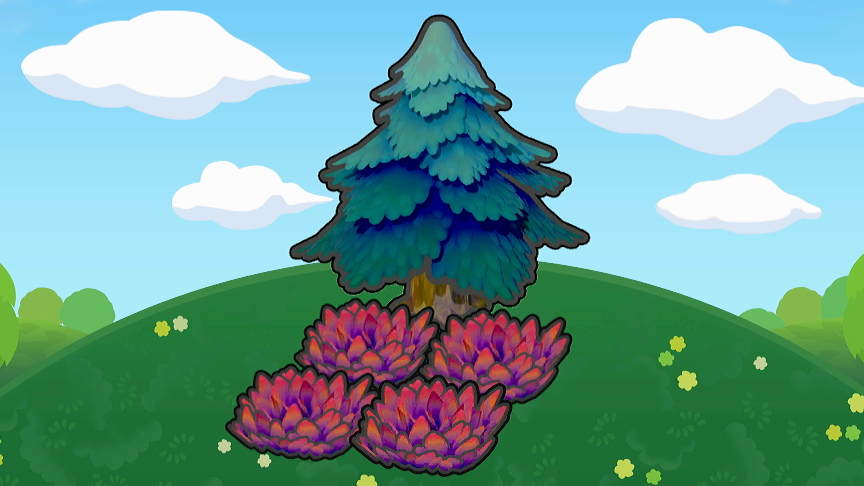 Árbol con herbazal rojo