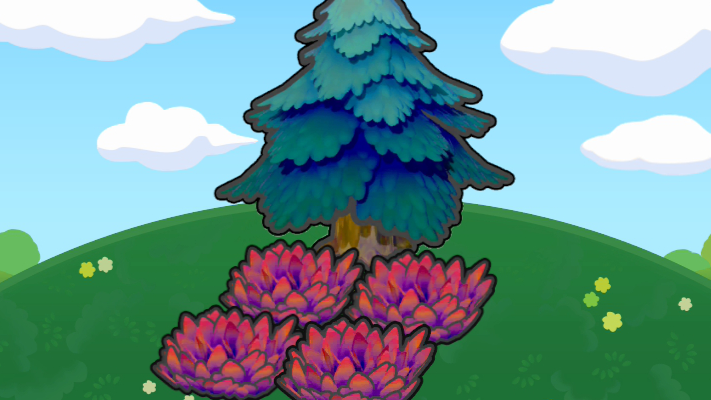 Árbol con herbazal rojo